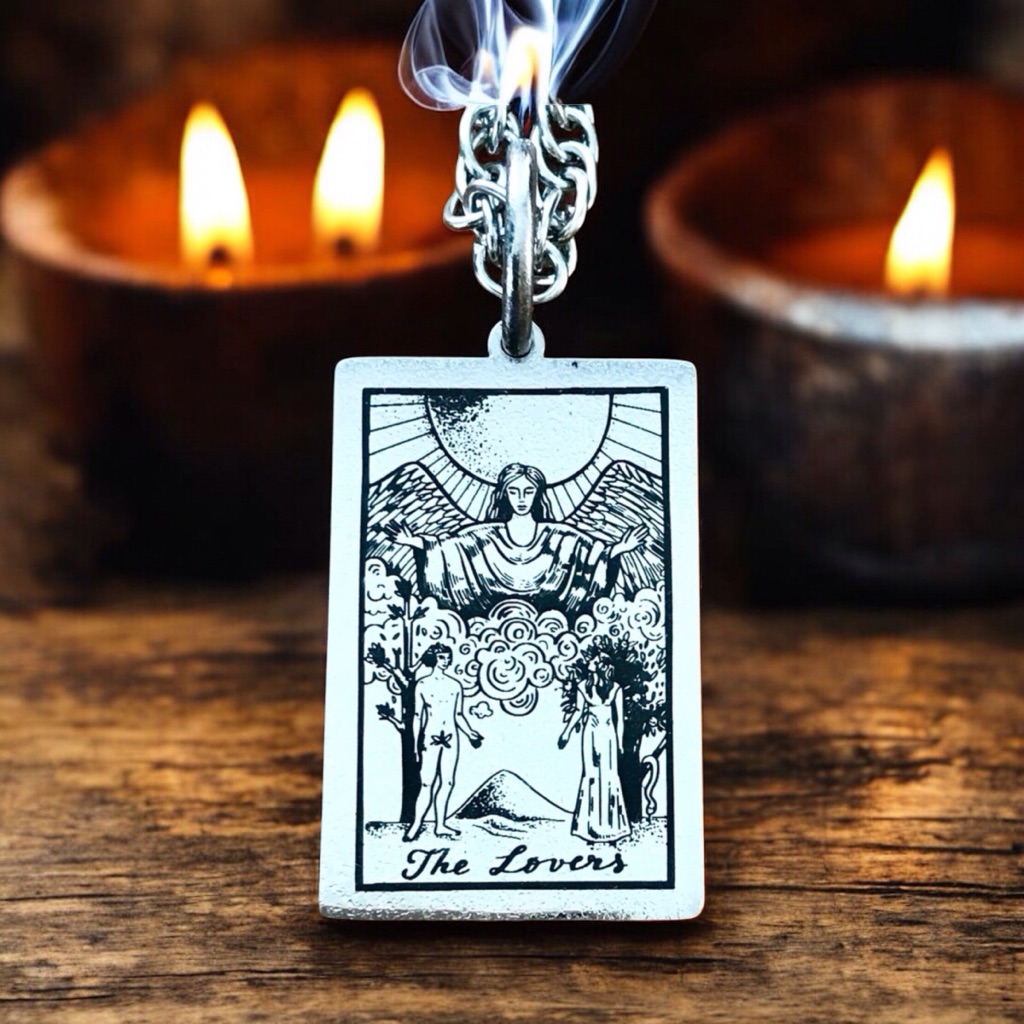 The Lovers Three Ring Tarot Card Pendant Necklace Stainless Steel